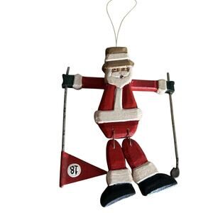 Vintage Wooden Golf Santa Christmas Ornament Hand Painted Moving
